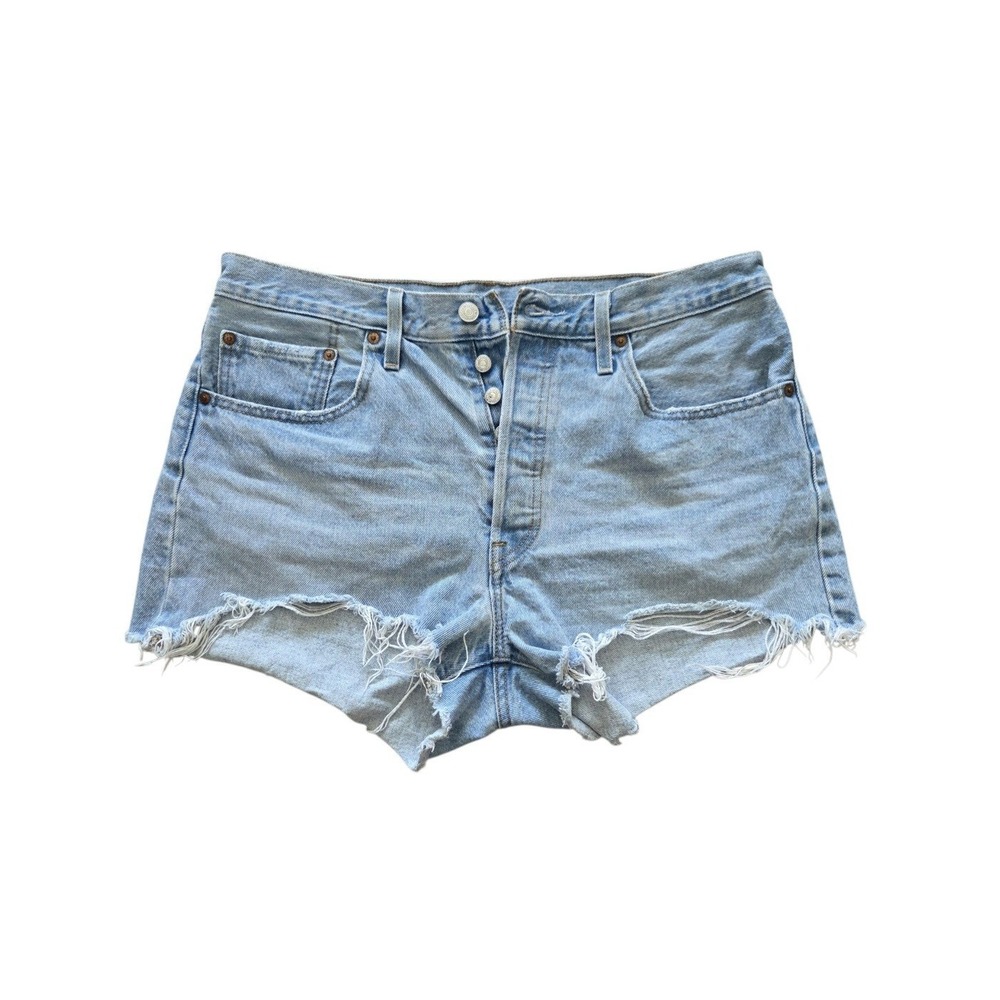 Levi's 501 Premium Cutoff Shorts Womens 32 Blue Button Fly Distressed High Rise